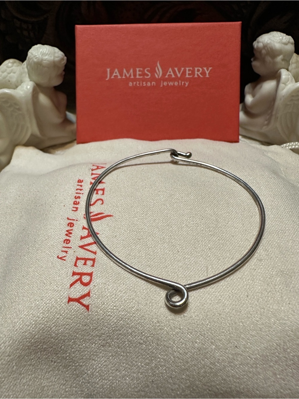 James Avery Sterling Silver Swirl Hook charm holder Bangle Bracelet size medium